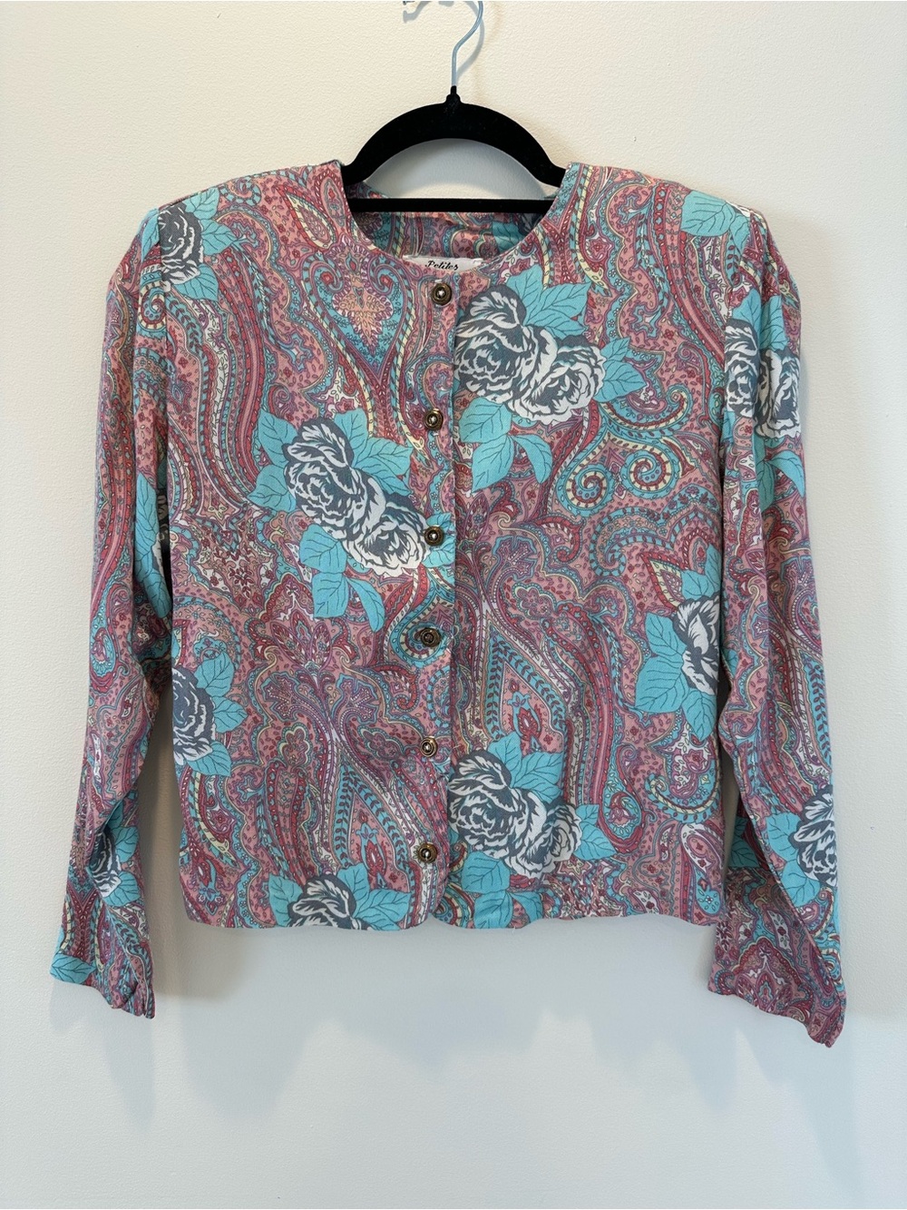 Floral Paisley Button-Front Jacket in Teal & Pink